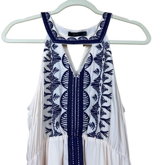 THML Dress Maxi Embroidery Cream Blue Size S - Picture 2 of 6